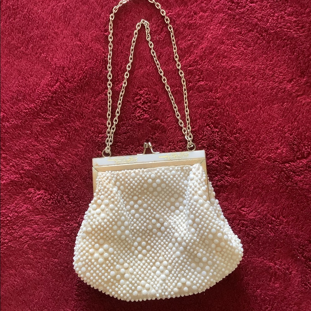 Vintage White Beaded Purse Made in Hong Kong